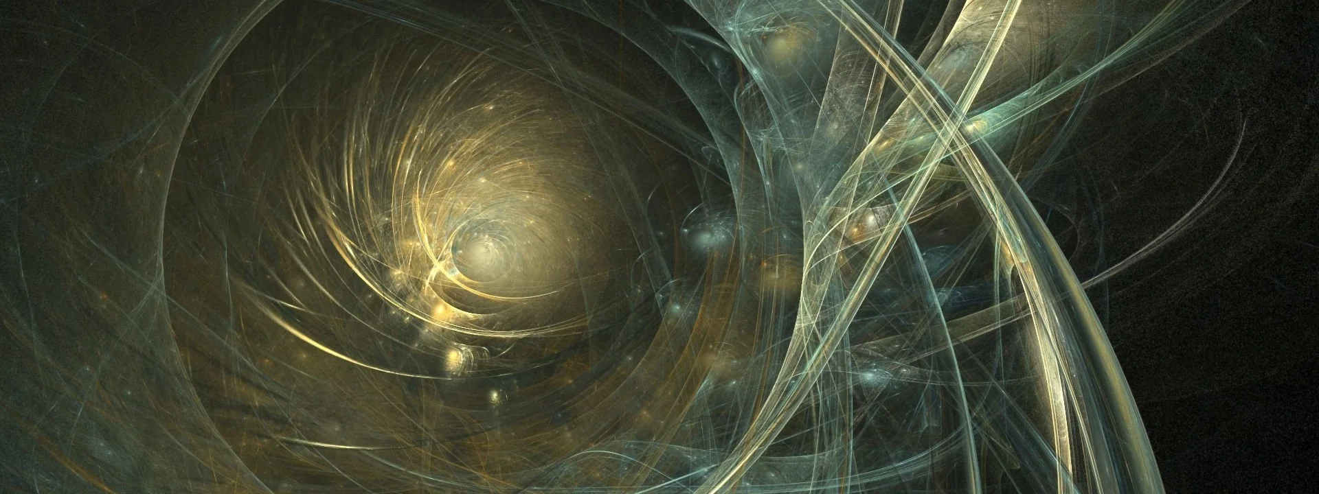 Trame de filaments en spirale, lumière dorée sur fond sombre